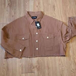 NWT Fashion Nova "Cream of The Crop" Brown/Cognac Denim Jacket (Size XL)